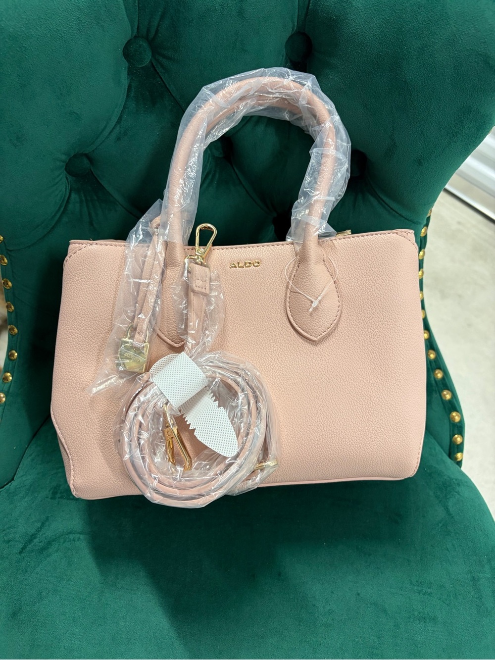 ALDO Blush Pink Pebbled Satchel with Gold Hardware